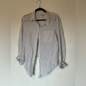 Madewell Men's White and Black Striped Button Down Shirt